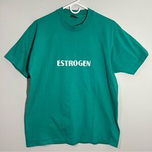 Vintage Fruit Of The Loom Estrogen Teal White Single Stitch T-Shirt Adult Large